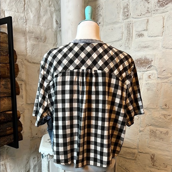 Promesa | Buffalo Plaid Denim Panel Zip Blouse - Picture 5 of 5